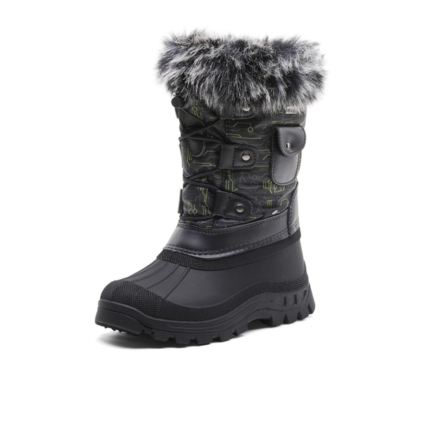 Kids Waterproof Warm Snow Boots - BLACK DARK GREY GREEN -  0